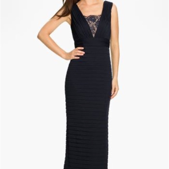 Adrianna Papell women’s navy blue formal gown maxi dress size 12 ribbed lace - Picture 15 of 16